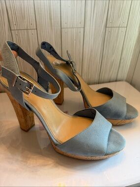 Gianni Bini Light Blue Suede Cork Block Heel Sandals
